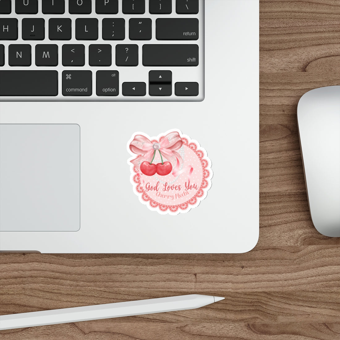 God Loves You Cherry Much 3 Inch Die-Cut Stickers - Cute Monogrammed Floral Cherry Design