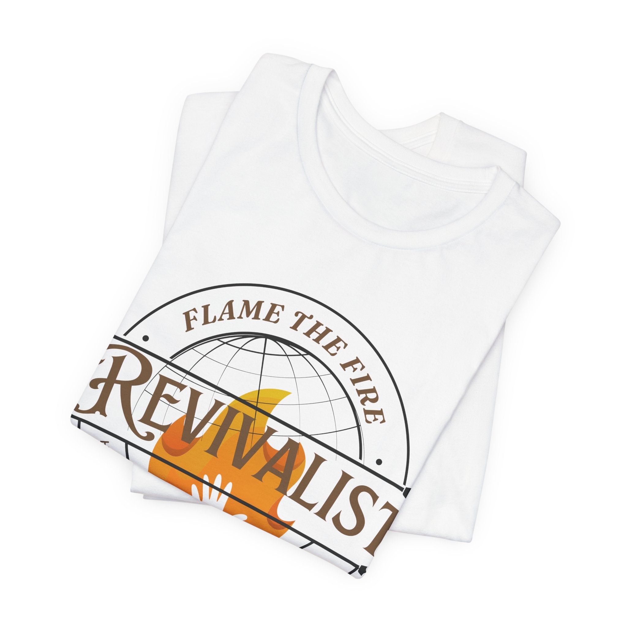 Revivalist Christian T-Shirt – White Short Sleeve Faith Tee with Flame the Fire Design | Holy Spirit Inspired Shirt