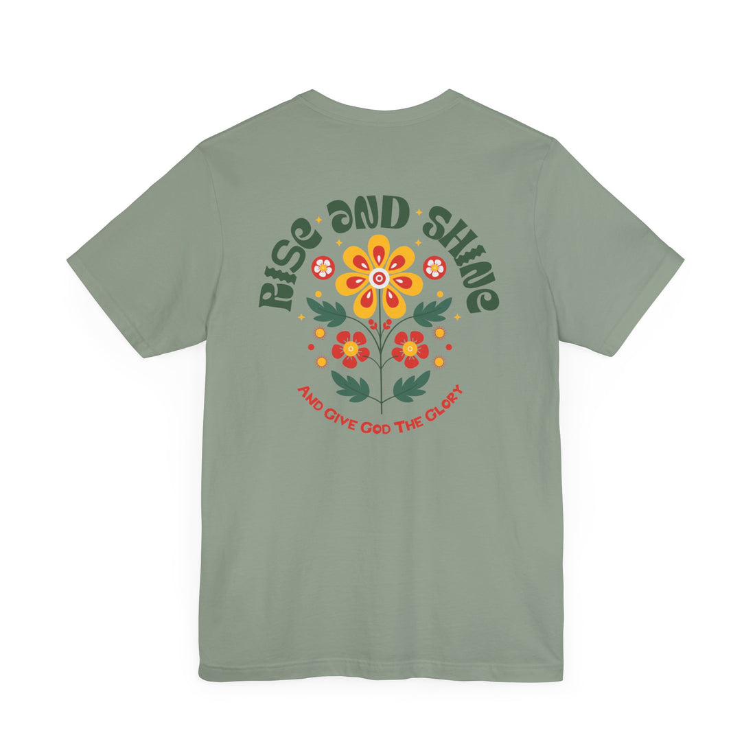 Retro Flower Comfort Tee, Sage Green Unisex Shirt Rise and Shine, Botanical Graphic Tee, Vintage Style Tee