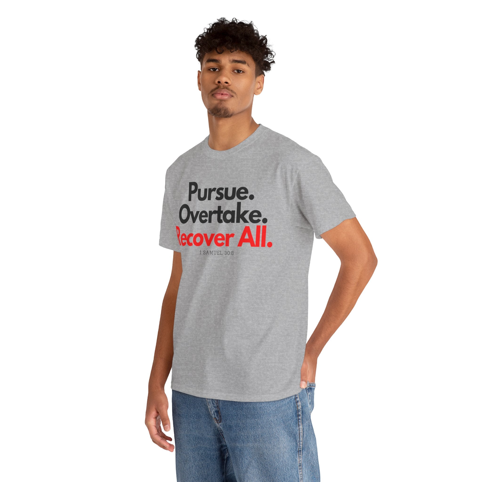 Pursue Overtake Recover All Christian TShirt, Gift for Her, Gift for Him, Christian Shirt, Faith Tee, Grey Top, Scripture Apparel,