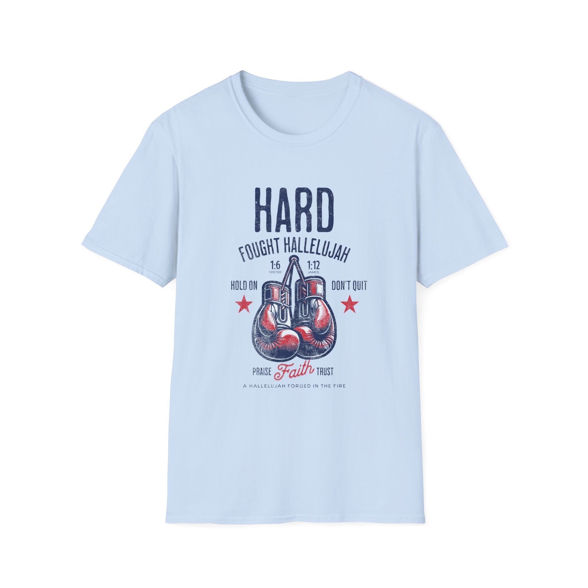 Hard Fought Hallelujah Christian T-Shirt – Faith Boxing Gloves Shirt – Inspirational Scripture Tee