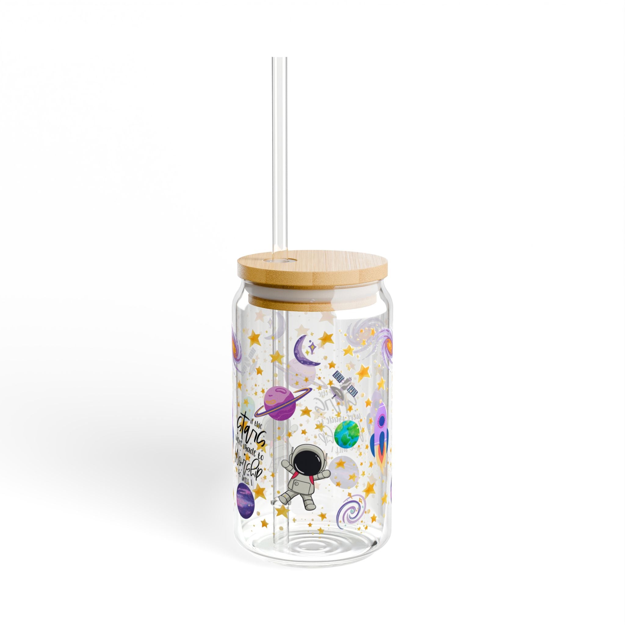 If The Stars Were Made To Worship So Will I-Christian-Galaxy-Themed 16oz Sipper Glass with Straws - Perfect for Space Lovers