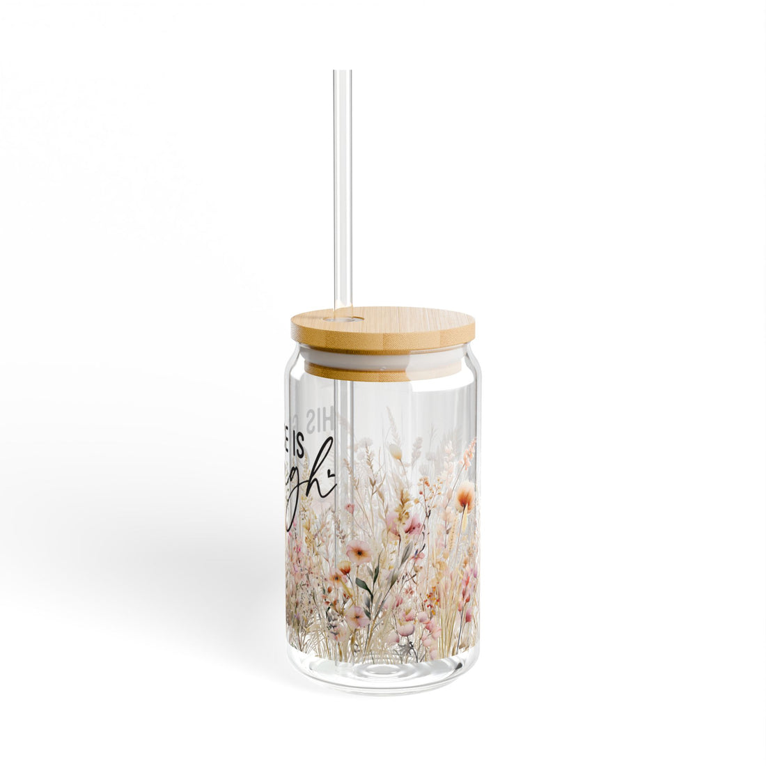 Sipper Glass - His Grace is Enough, 16oz - Christian Boho Floral Design