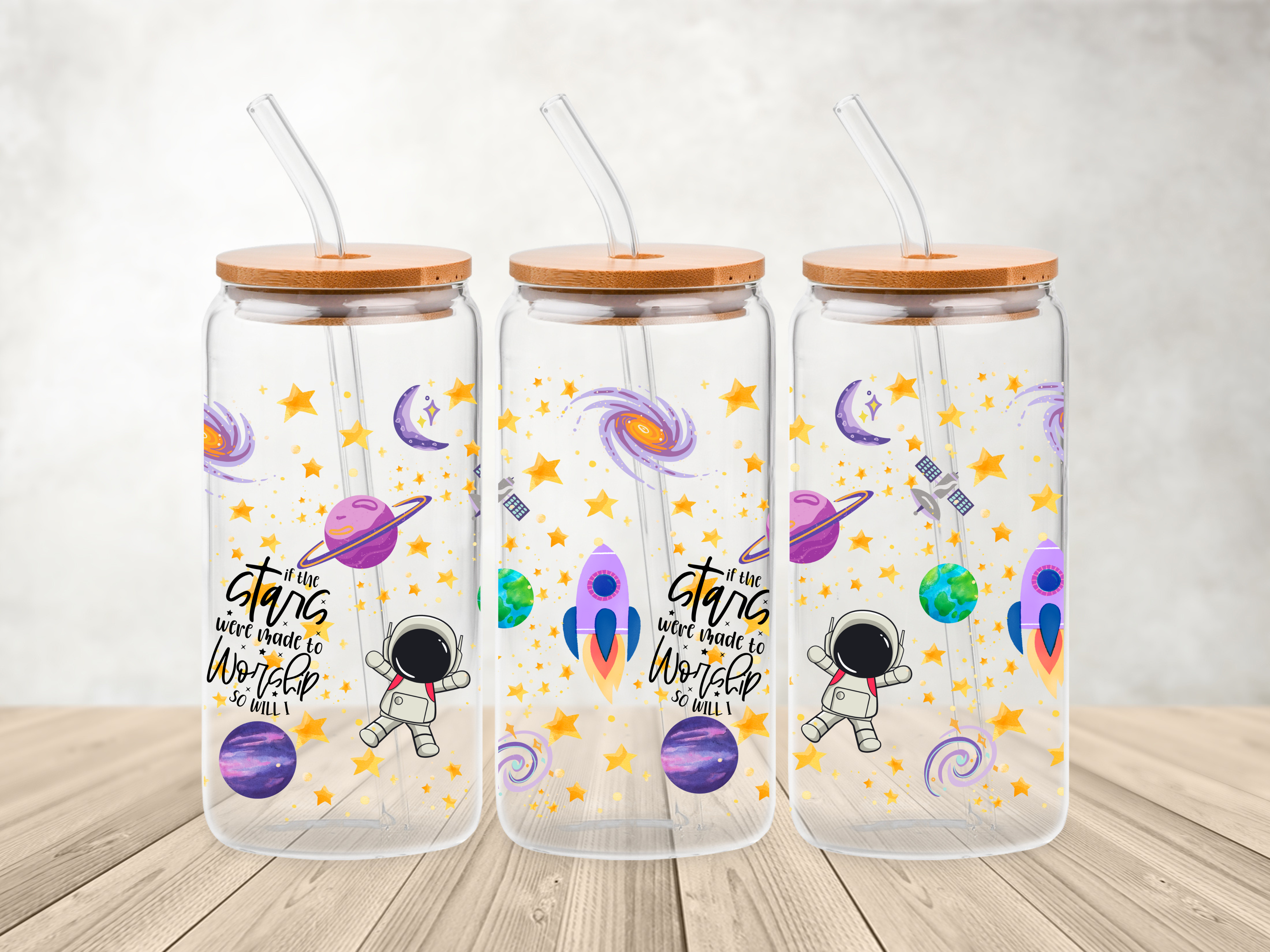 If The Stars Were Made To Worship So Will I-Christian-Galaxy-Themed 16oz Sipper Glass with Straws - Perfect for Space Lovers