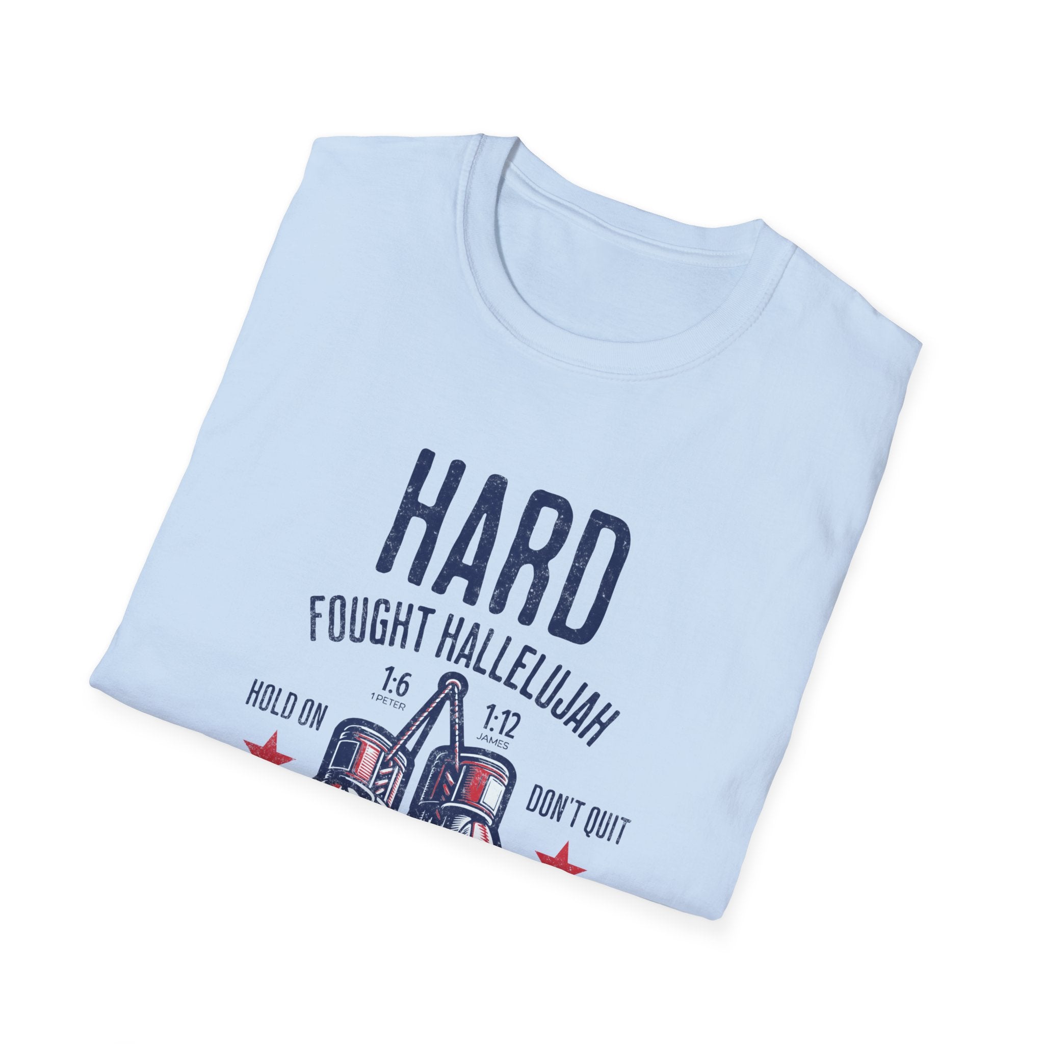 Hard Fought Hallelujah Christian T-Shirt – Faith Boxing Gloves Shirt – Inspirational Scripture Tee