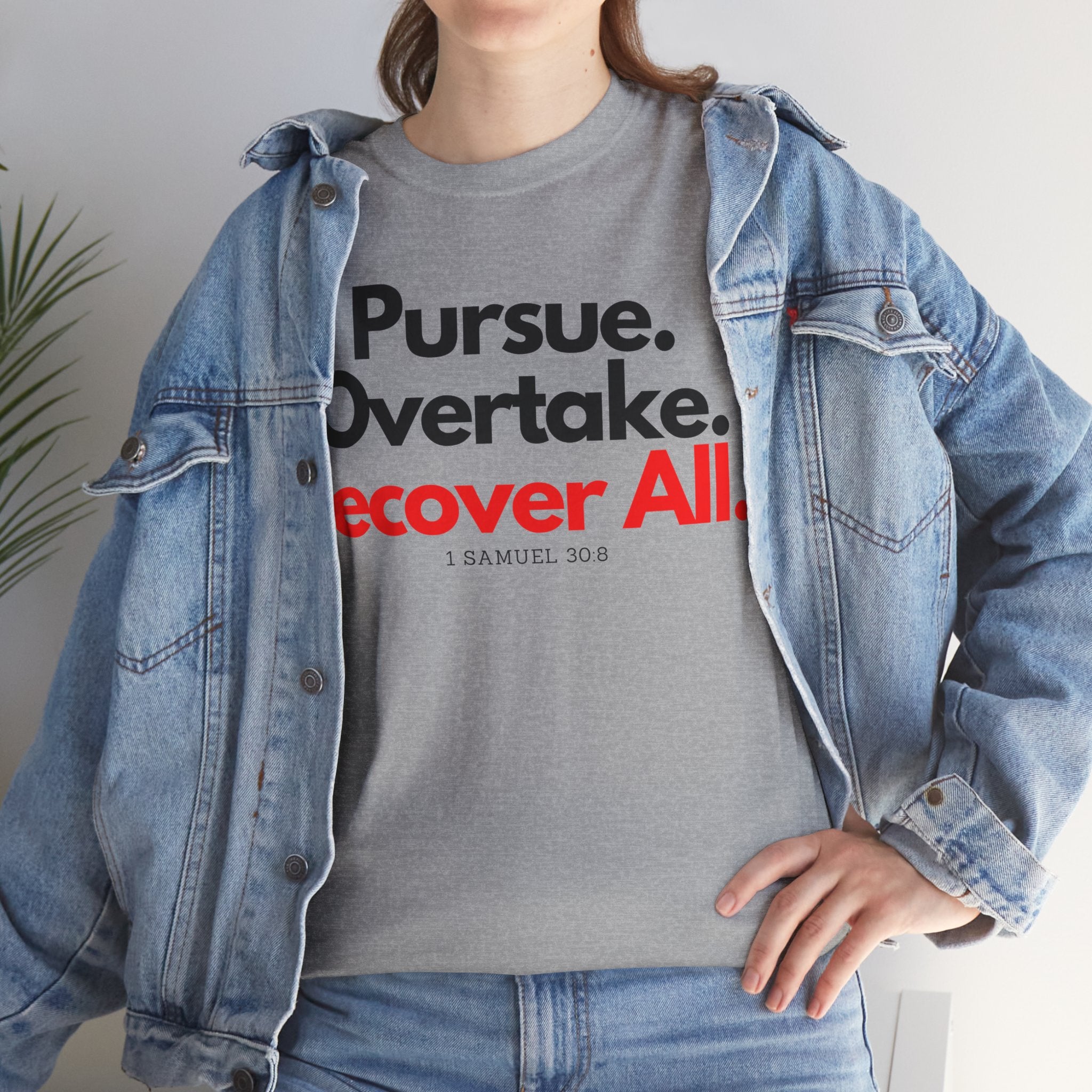 Pursue Overtake Recover All Christian TShirt, Gift for Her, Gift for Him, Christian Shirt, Faith Tee, Grey Top, Scripture Apparel,