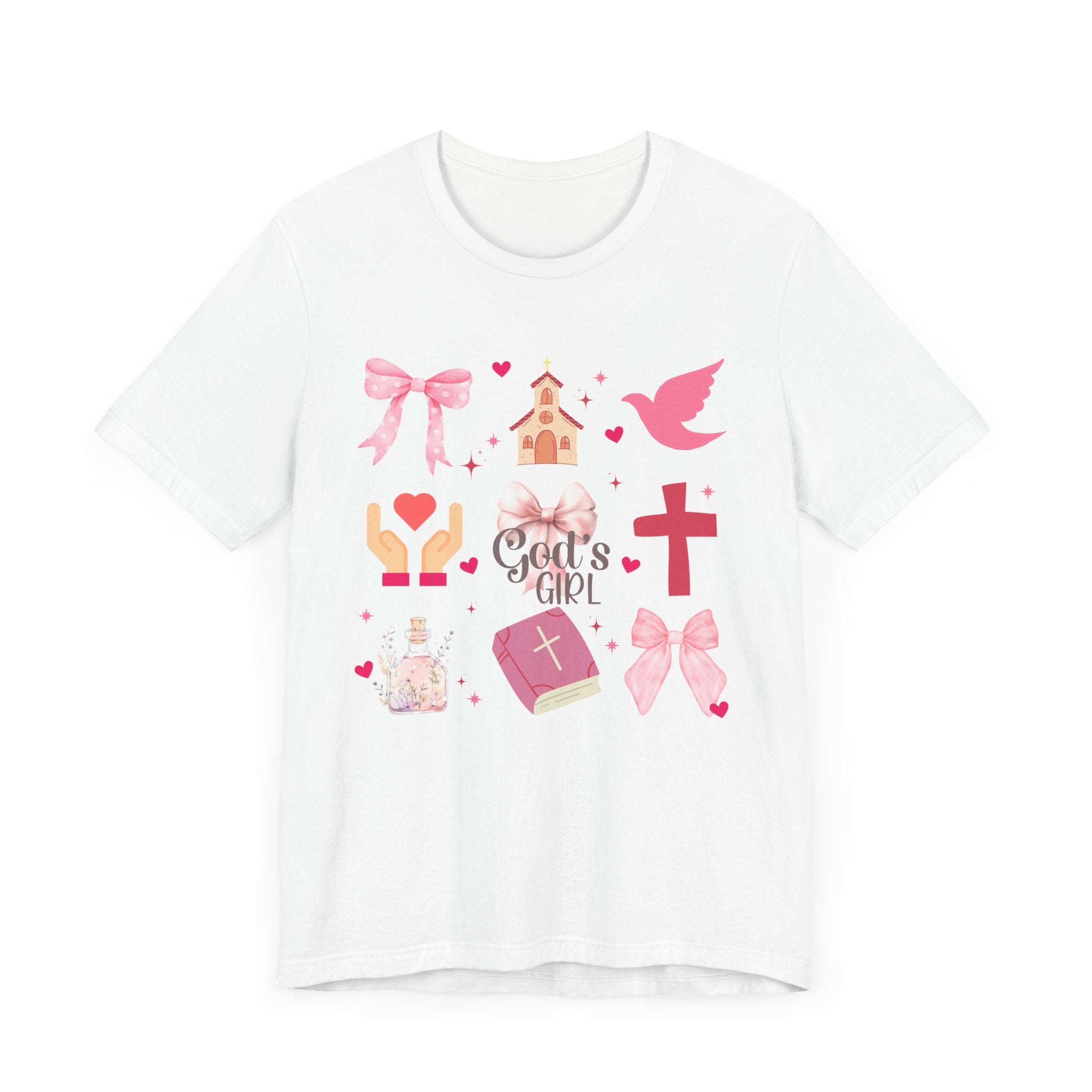 God's Girl Pink T-Shirt, Soft Cotton Christian Tee, Girly Bow Coquette Top, Unisex Jersey Short Sleeve Shirt, Women's Blouse