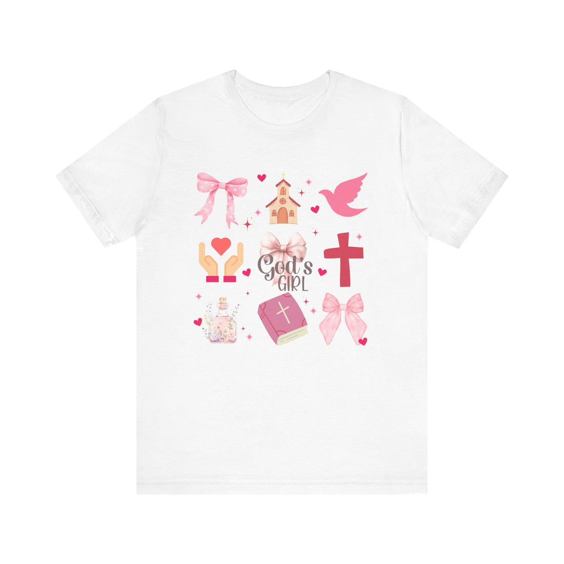 God's Girl Pink T-Shirt, Soft Cotton Christian Tee, Girly Bow Coquette Top, Unisex Jersey Short Sleeve Shirt, Women's Blouse