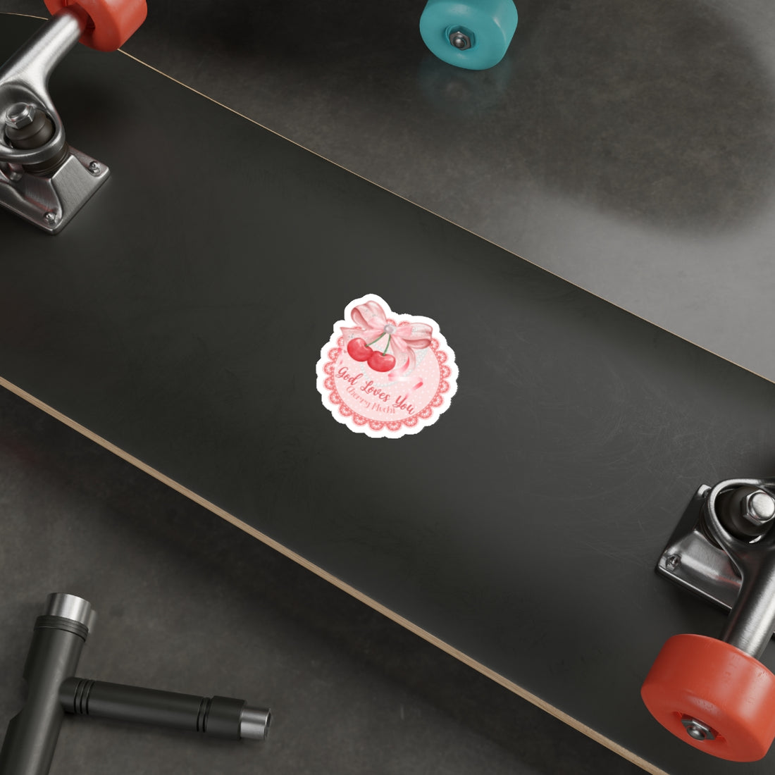 God Loves You Cherry Much 3 Inch Die-Cut Stickers - Cute Monogrammed Floral Cherry Design