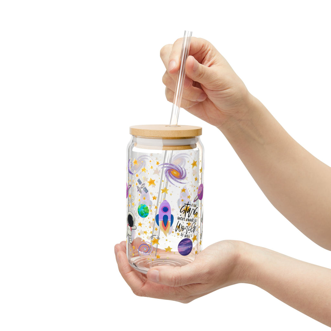If The Stars Were Made To Worship So Will I-Christian-Galaxy-Themed 16oz Sipper Glass with Straws - Perfect for Space Lovers
