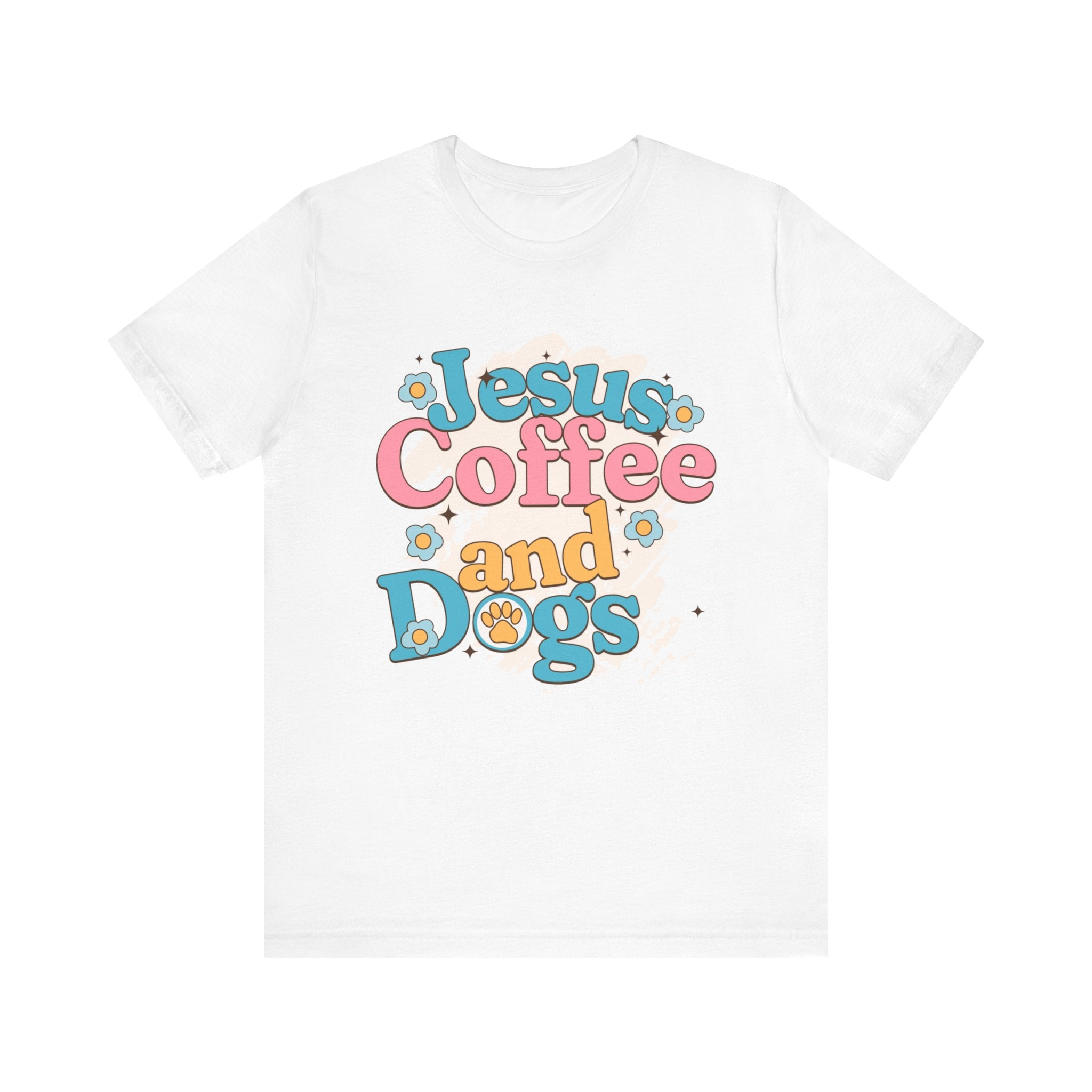 Jesus Coffee and Dogs Jersey Tee, Perfect for Dog Lovers, Casual Outings, Faith Celebrations, Gift for Pet Owners