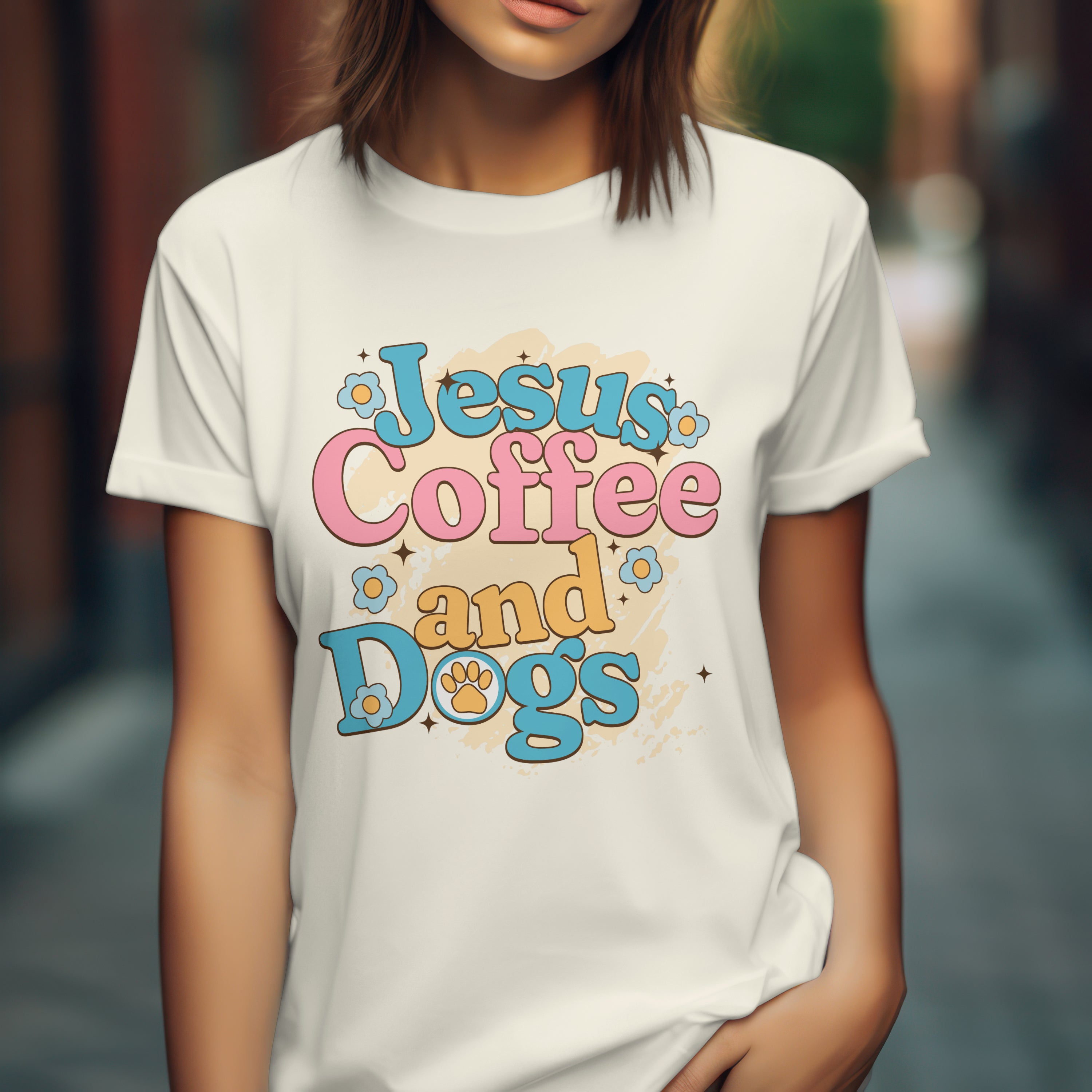 Jesus Coffee and Dogs Jersey Tee, Perfect for Dog Lovers, Casual Outings, Faith Celebrations, Gift for Pet Owners
