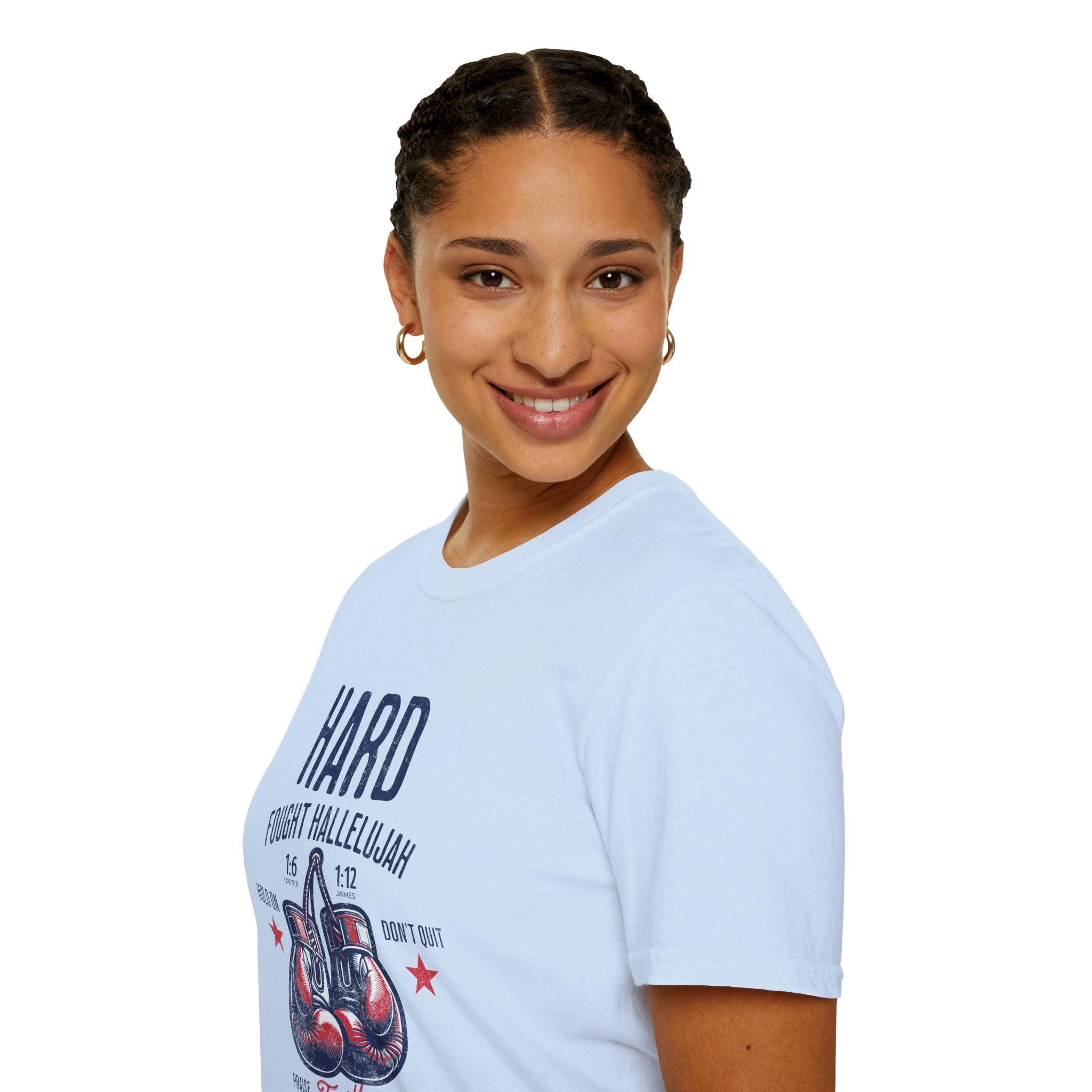 Hard Fought Hallelujah Christian T-Shirt – Faith Boxing Gloves Shirt – Inspirational Scripture Tee