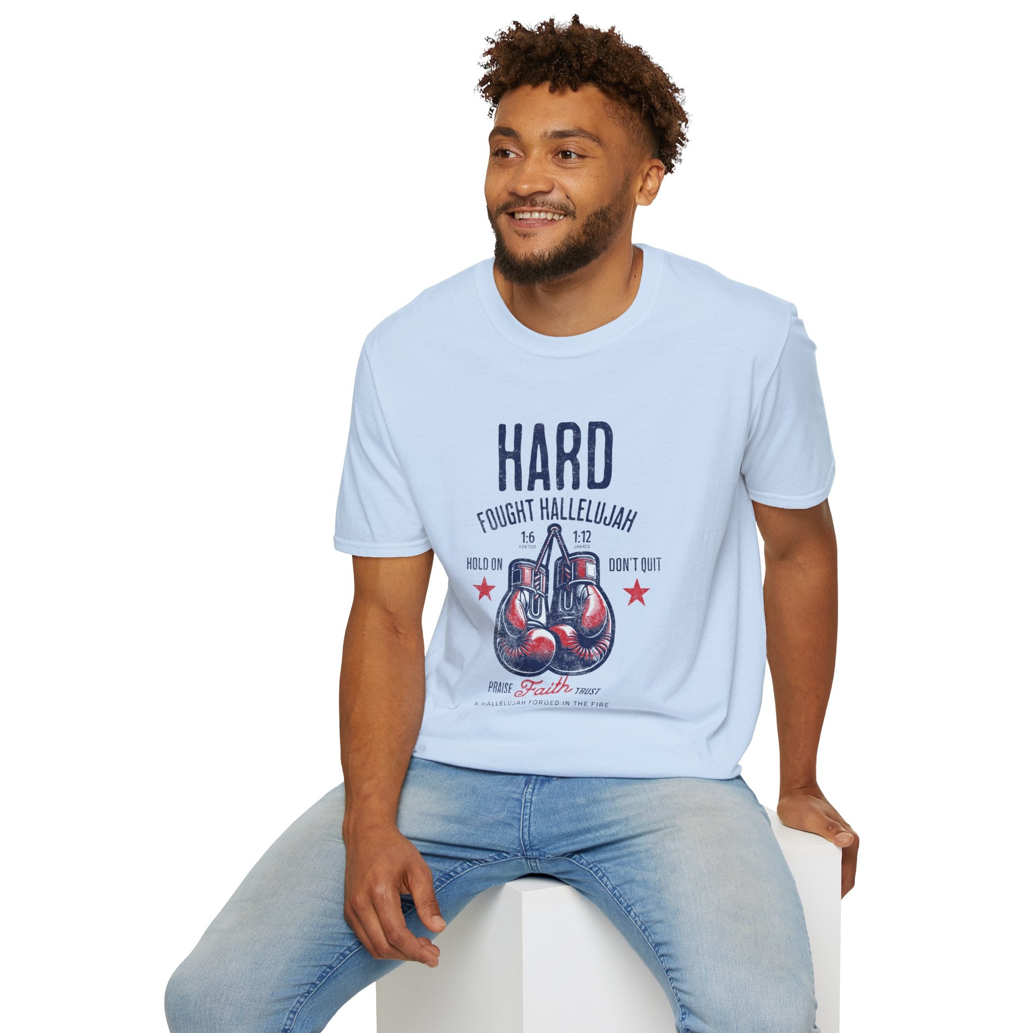 Hard Fought Hallelujah Christian T-Shirt – Faith Boxing Gloves Shirt – Inspirational Scripture Tee