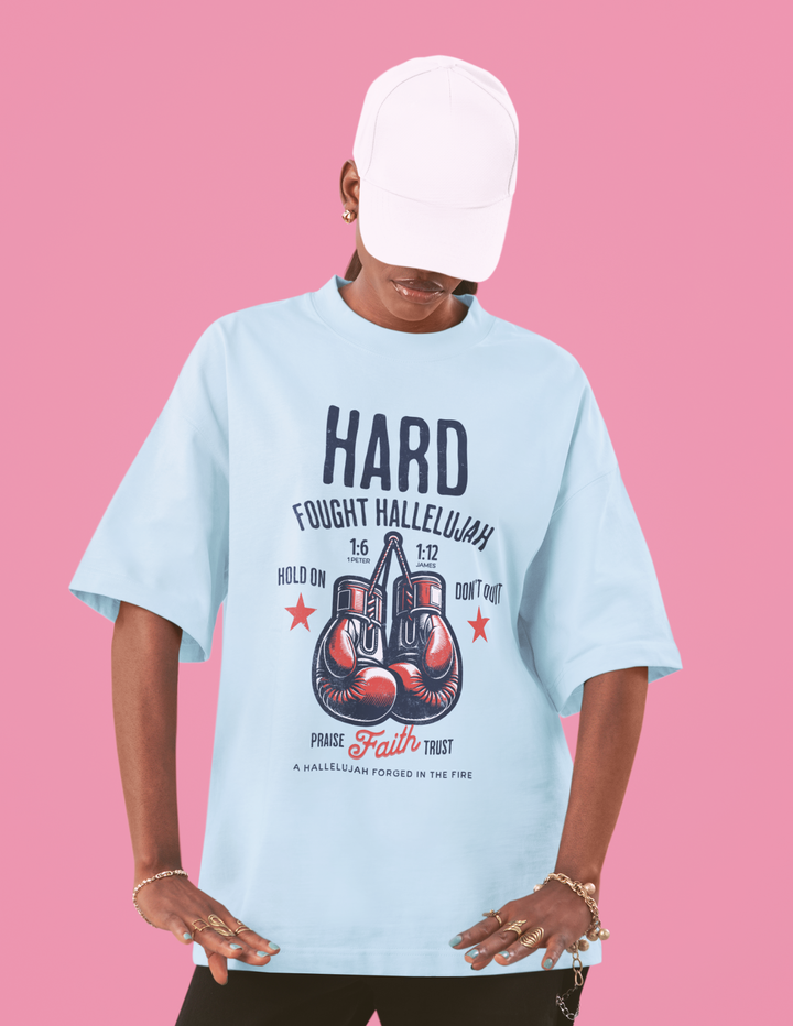 Hard Fought Hallelujah Christian T-Shirt – Faith Boxing Gloves Shirt – Inspirational Scripture Tee