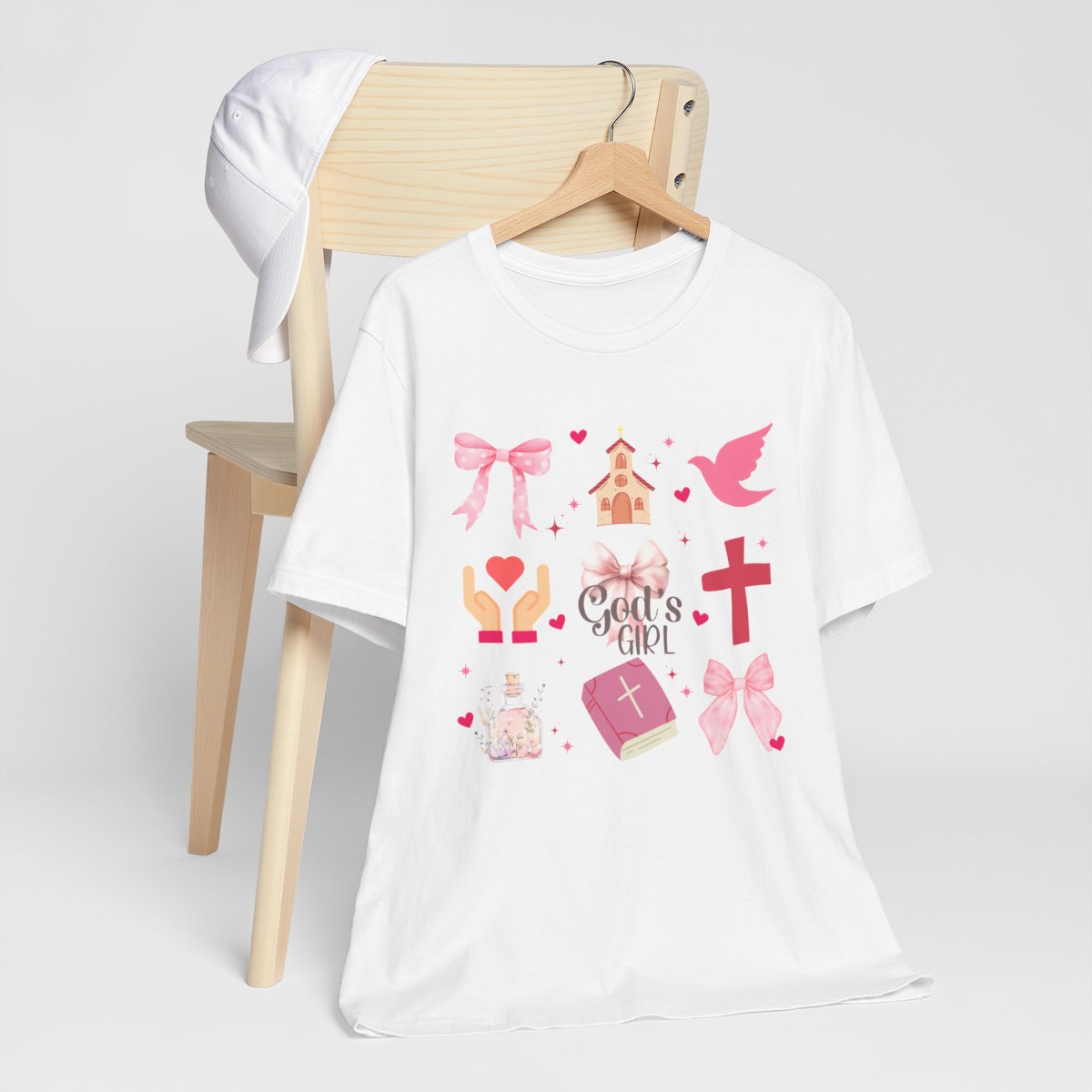 God's Girl Pink T-Shirt, Soft Cotton Christian Tee, Girly Bow Coquette Top