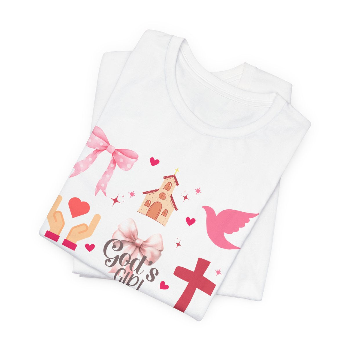 God's Girl Pink T-Shirt, Soft Cotton Christian Tee, Girly Bow Coquette Top